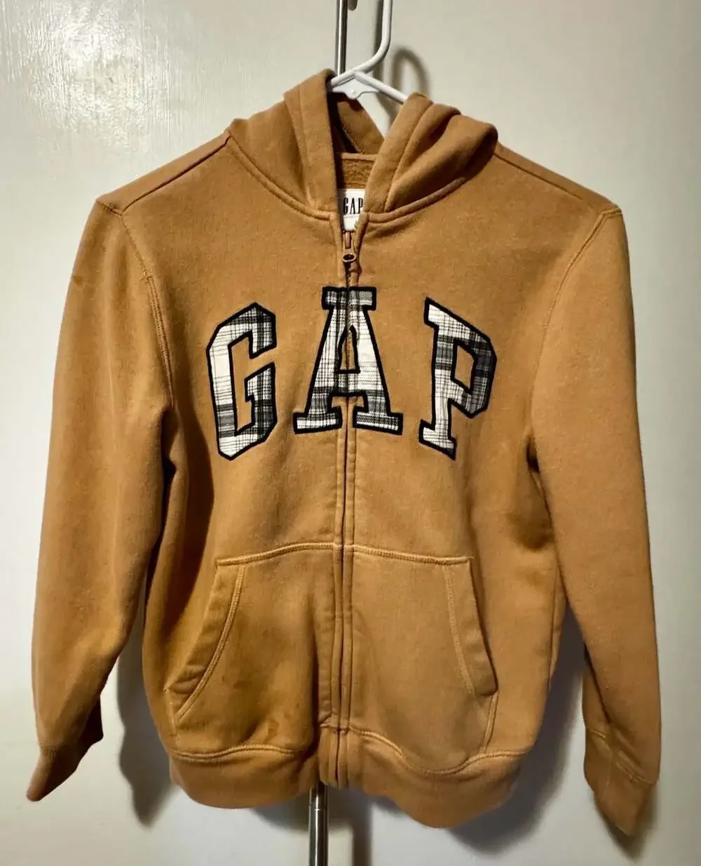 GAP Kids Plaid Logo Full-Zip Hoodie Brown Size M 8–9